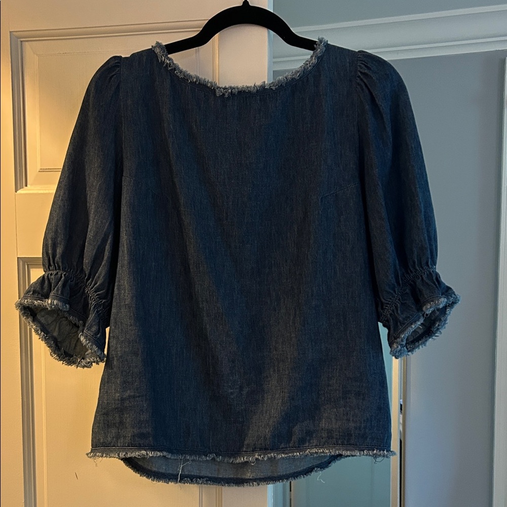 Emerson Fry Dark Blue Denim Puff-Sleeve Blouse